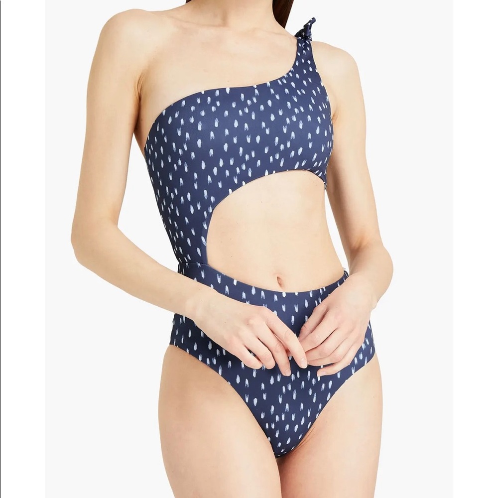 EBERJEY
Ikat Stroke Ibiza one-shoulder cutout printed swimsuit